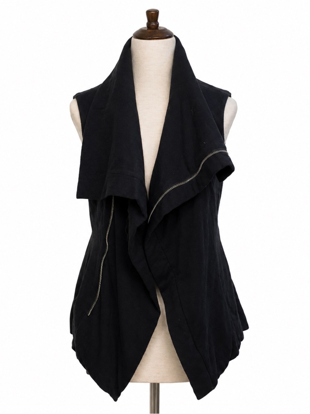 RICK OWENS LILIES Sleeveless Asymmetrical Black Zip Cotton Blend Vest Sz US 10
